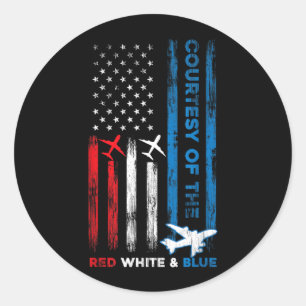 Sticker Rond Jour de l'Indépendance Drapeau Américain Rouge Bla