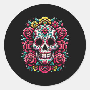 Sticker Rond Jour De Los Muertos Du Crâne Morte De Sucre Hallow