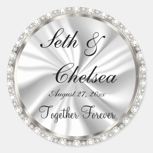 Sticker Rond Jour de mariage Satin blanc & Diamants Faux (Devant)