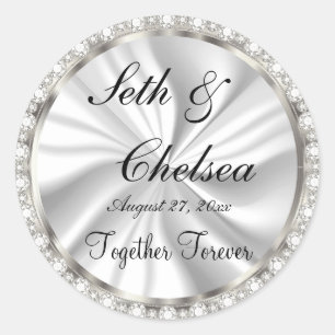 Sticker Rond Jour de mariage Satin blanc & Diamants Faux
