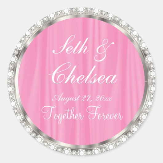 Sticker Rond Jour de mariage Satin rose & Diamants Faux (Devant)