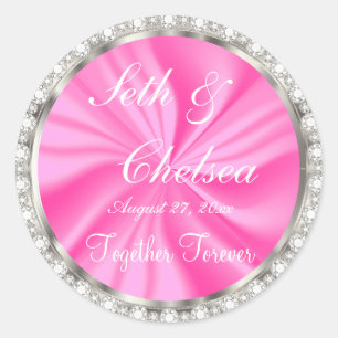 Sticker Rond Jour de mariage Satin rose & Diamants Faux