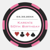 Sticker Rond Jour de naissance avec jetons de casino rose et no (Devant)