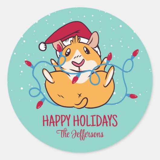 Sticker Rond Jour de Noël de Cochon de Guinée moelleux (Devant)