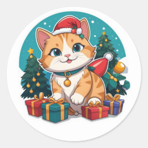 Sticker Rond Jour de Noël du chat