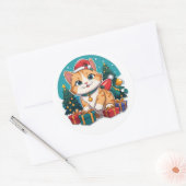 Sticker Rond Jour de Noël du chat (Enveloppe)