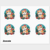 Sticker Rond Jour de Noël du chat (Feuille)