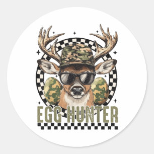 Sticker Rond Jour de Pâques Chasseur d'oeufs Camo Deer Chasse G