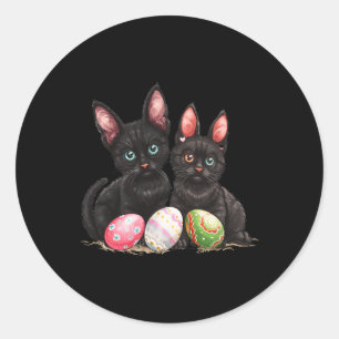 Sticker Rond Jour de Pâques Chat Noir Pâques Chat Noir Œuf de P