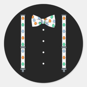Sticker Rond Jour De Pâques Oeufs Suspendants Et Bow Cravate Fu
