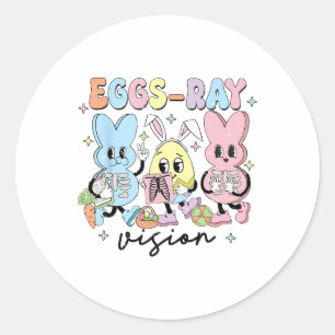 Sticker Rond Jour de Pâques Retro Cute Bunny Oeufs Ray Vision I