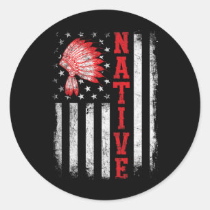 Sticker Rond Jour des Amérindiens Drapeau Usa Cherokee Autochto