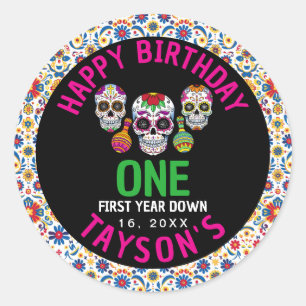 Sticker Rond Jour des Crânes de Sucre Fête 1er Anniversaire Col