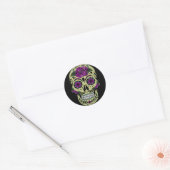 Sticker Rond Jour des morts avec Rose pourpre (Enveloppe)