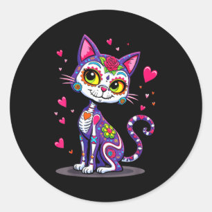Sticker Rond Jour des morts cinq mai chat crâne de sucre