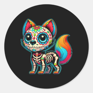Sticker Rond Jour des morts Crâne de sucre Loup Squelette Jour
