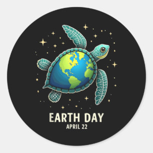 Sticker Rond Jour des terres 2025 Restaurer Earth Sea Turtle Ar