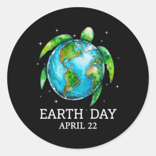 Sticker Rond Jour des terres 2025 Restaurer Earth Sea Turtle Ar