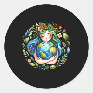 Sticker Rond Jour des terres Amour Mère Terre Planète Hug Natur