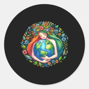 Sticker Rond Jour des terres Amour Mère Terre Planète Hug Natur