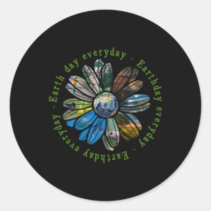 Sticker Rond Jour des terres amusant Partout Tournesol Terre An