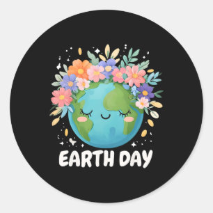 Sticker Rond Jour des terres Chemise Cute Et Floral Planet Jour