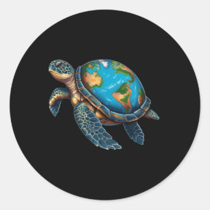 Sticker Rond Jour des terres de tortue marine Sauvez la planète