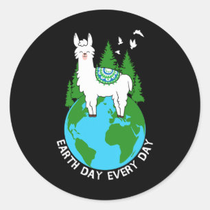 Sticker Rond Jour des terres quotidien Llama Cool Pro Environne