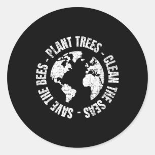 Sticker Rond Jour des terres Sauvez les abeilles Plantes Arbres