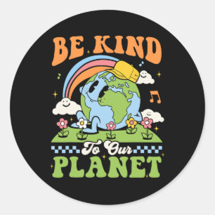 Sticker Rond Jour des terres Soyez Gentil À Notre Planète Rétro