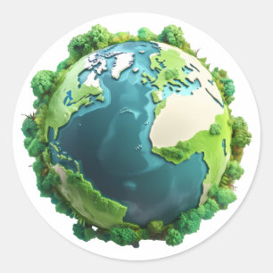 Sticker Rond Jour des terres - Terre verte et bleue avec arbres