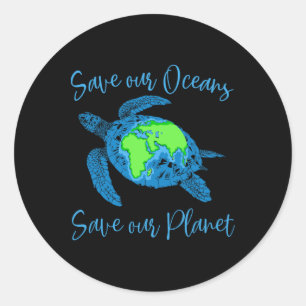 Sticker Rond Jour des terres Tortue de mer Sauvez nos océans Sa
