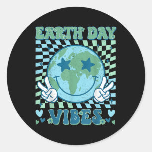 Sticker Rond Jour des terres Vibes Hippie Planète Anniversaire 