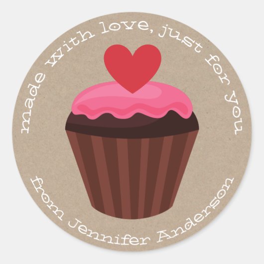 Sticker Rond Jour des Valentines de Cupcake Rouge Rose (Devant)