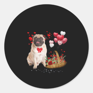 Sticker Rond Jour des Valentines du Coeur du Chien Carlin migno