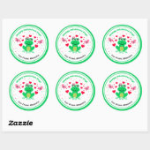 Sticker Rond Jour des Valentines vertes de grenouilles-larves (Feuille)
