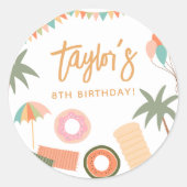 Sticker Rond Jour d'été Amusement piscine fille Anniversaire fê (Devant)