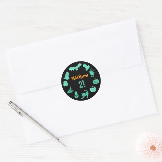 Sticker Rond Jour d'Halloween noir vert (Enveloppe)