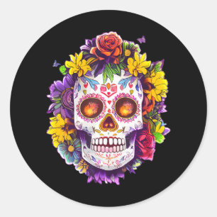 Sticker Rond Jour du crâne de sucre floral des morts Dia De Mue