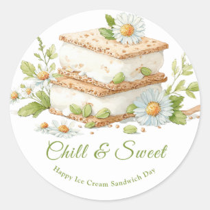 Sticker Rond Jour du Sandwich de Crème Glacée Aquarelle