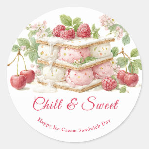 Sticker Rond Jour du Sandwich de Crème Glacée Aquarelle