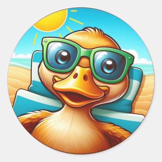 Sticker Rond Jour ensoleillé Été Amusement sur la plage (Devant)