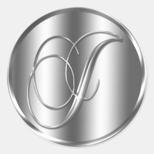 Sticker Rond Jour férié de couleur argent Monogram J