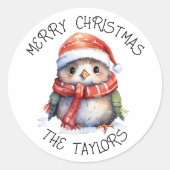 Sticker Rond Jour férié de pingouin de Noël (Devant)