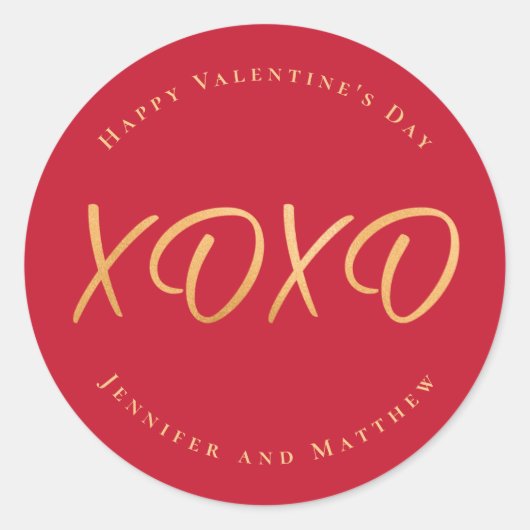 Sticker Rond Jour férié Heureuse Sainte-Valentin XOXO Script (Devant)