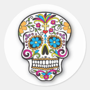Sticker Rond Jour mexicain coloré de crâne de sucre des morts