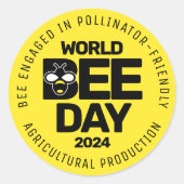Sticker Rond Jour mondial de l'abeille Pollinateur noir jaune (Devant)