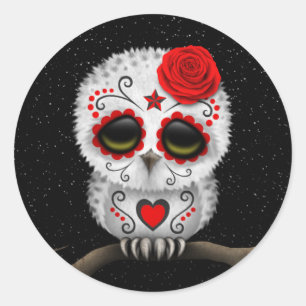 Sticker Rond Jour rouge mignon des étoiles mortes du crâne de s