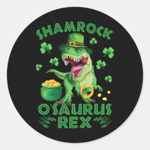 Sticker Rond Jour Saint-Patricks Dinosaures Pièces Shamrocks et