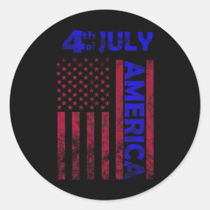 Sticker Rond Jour Usa America Drapeau 4 juillet Happy Funny